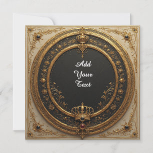 Elegant Circular Gold Frame With Crown Invitation