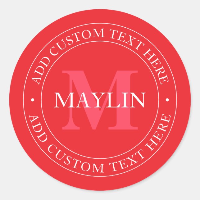 Elegant Circular Text Template Editable Red White Classic Round Sticker (Front)