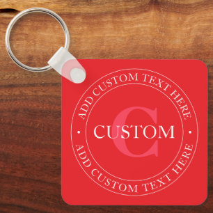 Elegant Circular Text Template Editable Red White Key Ring