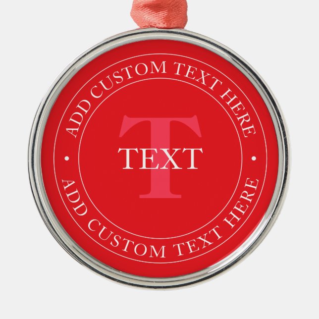 Elegant Circular Text Template Editable Red White Metal Tree Decoration (Front)