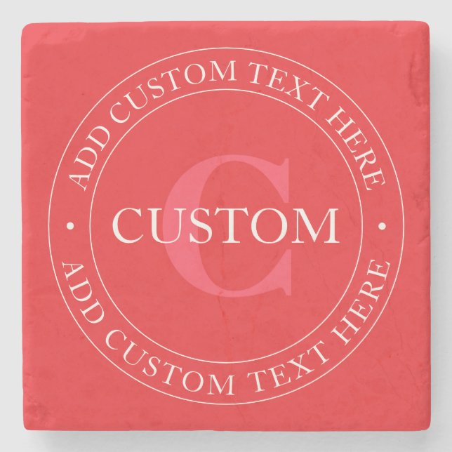 Elegant Circular Text Template Editable Red White Stone Coaster (Front)
