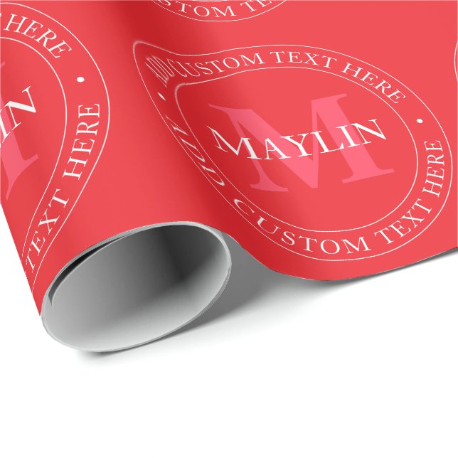 Elegant Circular Text Template Editable Red White Wrapping Paper (Roll Corner)