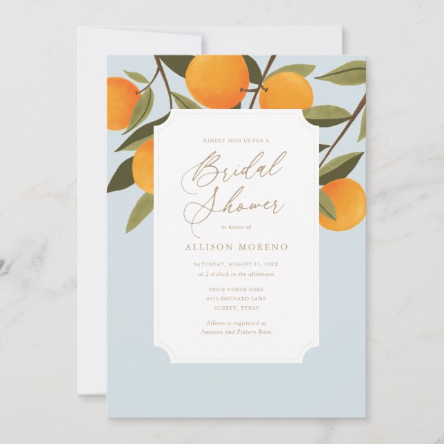 Elegant Citrus Botanical Bridal Shower Invitation (Front)
