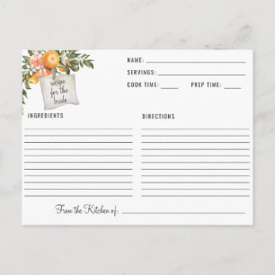 Elegant Citrus Botanical Bridal Shower Recipe Postcard