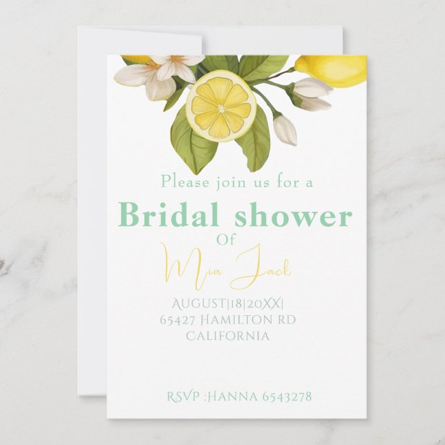 elegant citrus Bridal shower  Invitation (Front)