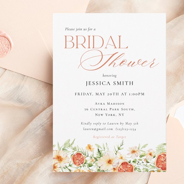 Elegant Citrus Floral Bridal Shower Invitation (Creator Uploaded)