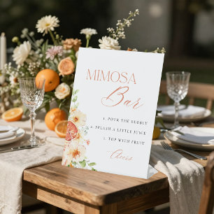 Elegant Citrus Floral Bridal Shower Mimosa Bar Pedestal Sign