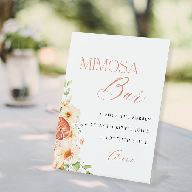 Elegant Citrus Floral Bridal Shower Mimosa Bar Pedestal Sign (Creator Uploaded)