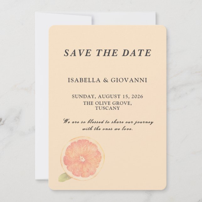 Elegant Citrus Grapefruit Wedding Save the Date Invitation (Front)