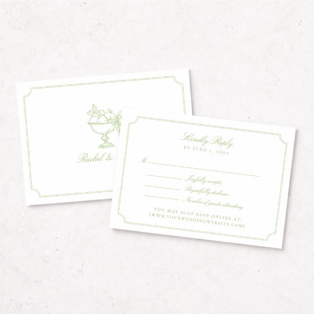 Elegant Citrus Green Double Frame Wedding RSVP Car (Creator Uploaded)