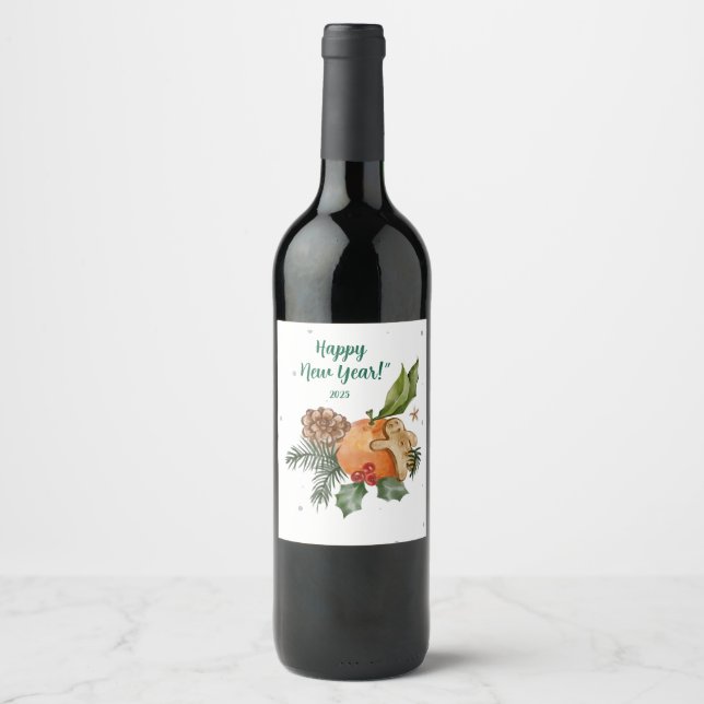 Elegant Citrus New Year’s Design Wine Label (Front)