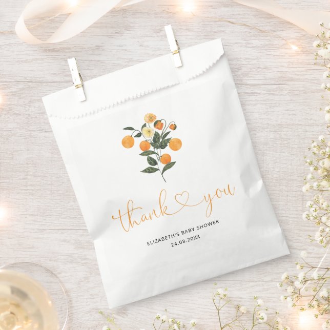 Elegant Citrus Orange Botanical Baby Shower Favour Bags (Clipped)