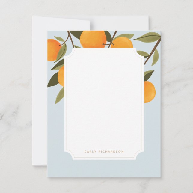 Elegant Citrus Orange Personalised Stationery Card (Front)