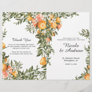 Elegant Citrus Orchard Folded Wedding Program