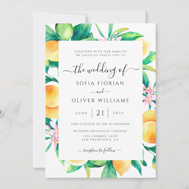 Elegant Citrus Wedding Invitations (Front)