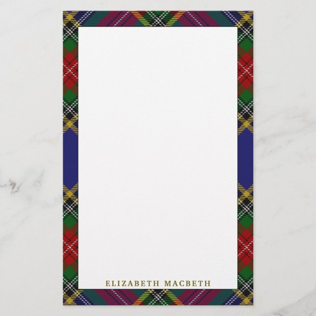 Elegant Clan MacBeth Tartan Plaid Stationery (Front)