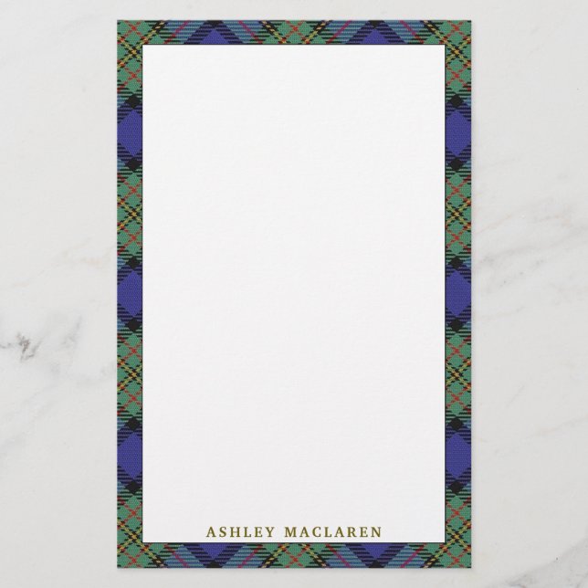 Elegant Clan MacLaren Tartan Plaid Stationery (Front)