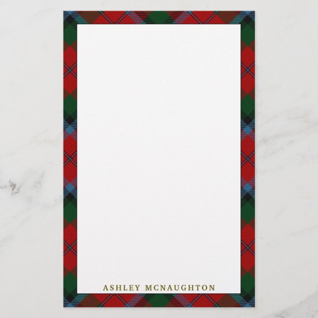Elegant Clan MacNachtan MacNaughton Tartan Plaid Stationery (Front)