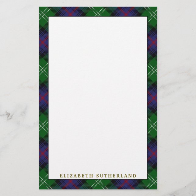 Elegant Clan Sutherland Tartan Plaid Stationery (Front)