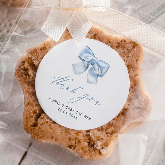 Elegant Clasic Gingham Baby Blue Bow Thank You Classic Round Sticker (Creator Uploaded)