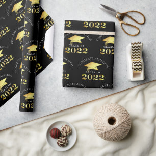 Elegant Class of 2022 Black Gold Personalised Wrapping Paper