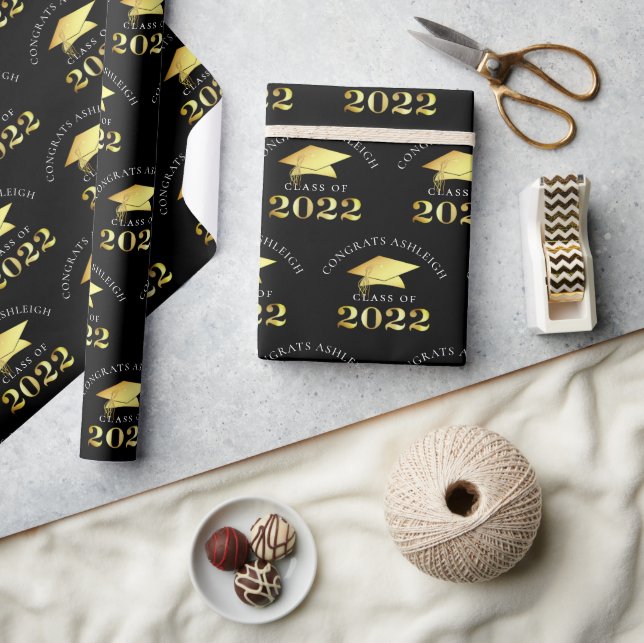 Elegant Class of 2022 Black Gold Personalised Wrapping Paper (Crafts)