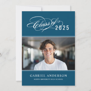 Elegant Class of 2024 Blue Photo Graduation Party Invitation