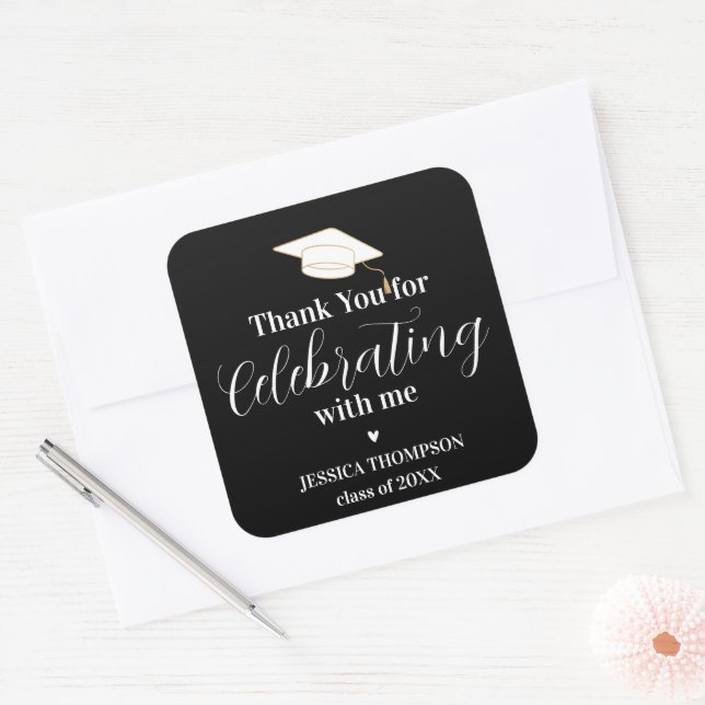 Elegant Class of 2024 Thank you Graduation Square Sticker (Envelope)