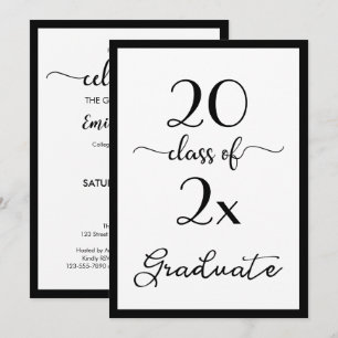 Elegant Class Of 2025 Black White Graduation Party Invitation