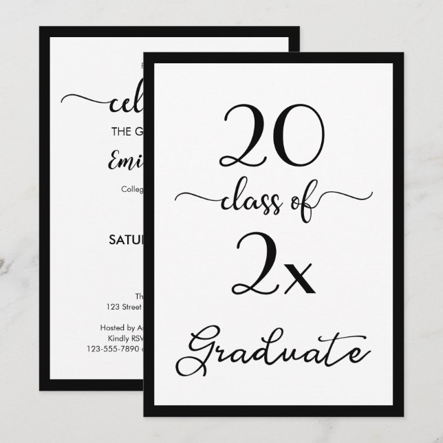 Elegant Class Of 2025 Black White Graduation Party Invitation (Front/Back)
