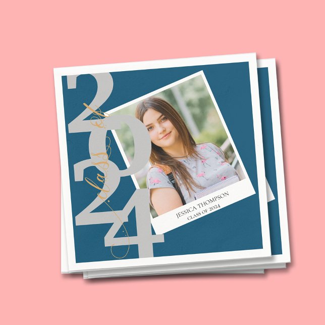 Elegant Class of 2025 Photo Graduation Party Napkin (Elegant Class of 2024 Photo Graduation Party Napkins)