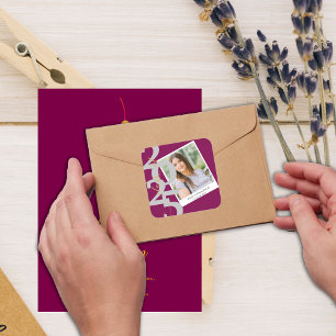 Elegant Class of 2025 Photo Red Graduation Square Sticker