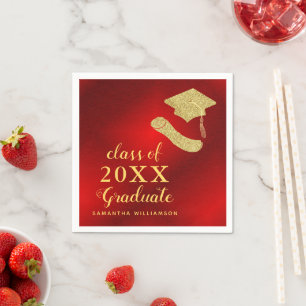 Elegant Class of 2025 Red and Gold Graduation Napkin