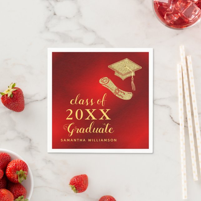 Elegant Class of 2025 Red and Gold Graduation Napkin (Insitu)