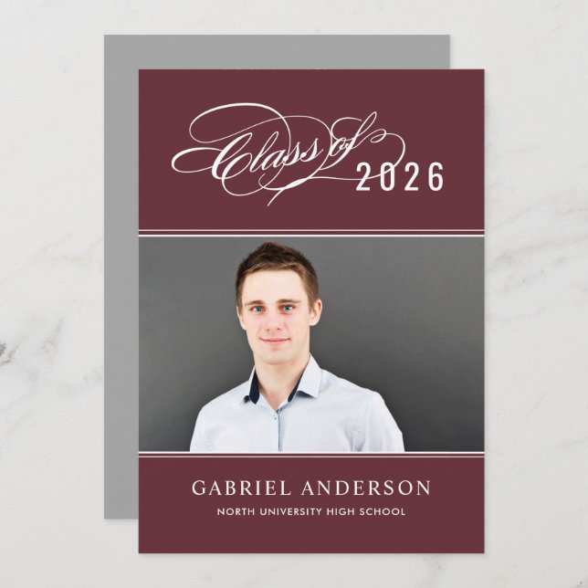 Elegant Class of 2025 Red Photo Graduation Party Invitation (Front/Back)