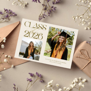 Elegant Class of 2026 Typography Grad Photo Cream Announcement