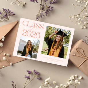 Elegant Class of 2026 Typography Grad Photo Peach Announcement