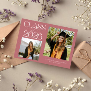 Elegant Class of 2026 Typography Grad Photo Pink Announcement