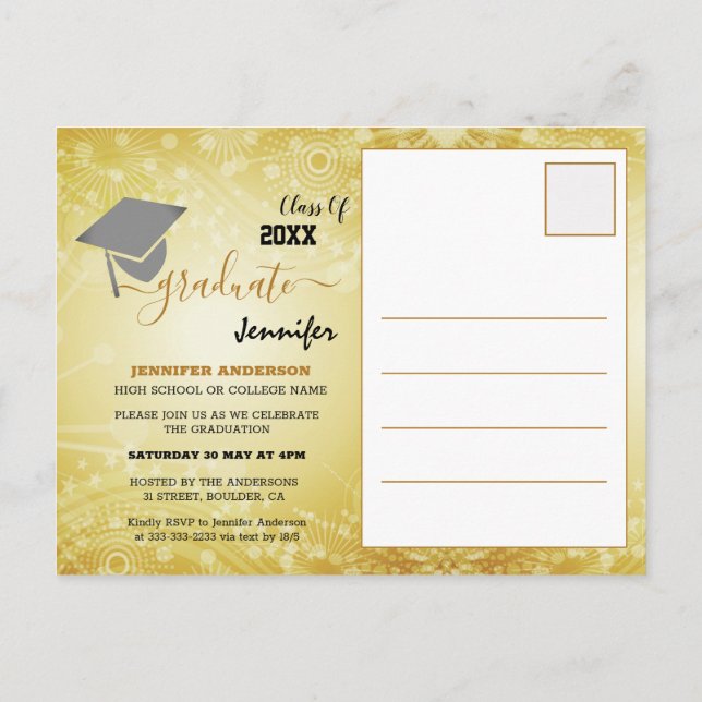 Elegant Class of 20XX, Photo, Topper Graduation Announcement Postcard (Back)