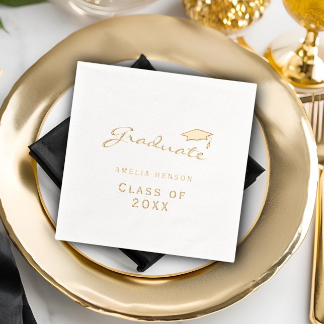Elegant Class of Graduate Cap Graduation Foil Napkins (Creator Uploaded)