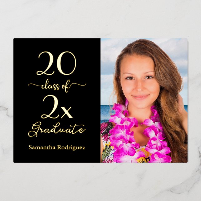 Elegant Class of Photo Black Gold Graduation Party (Front)