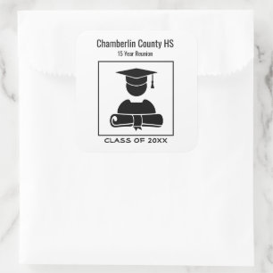 Elegant Class Reunion Black White Custom Designed Square Sticker
