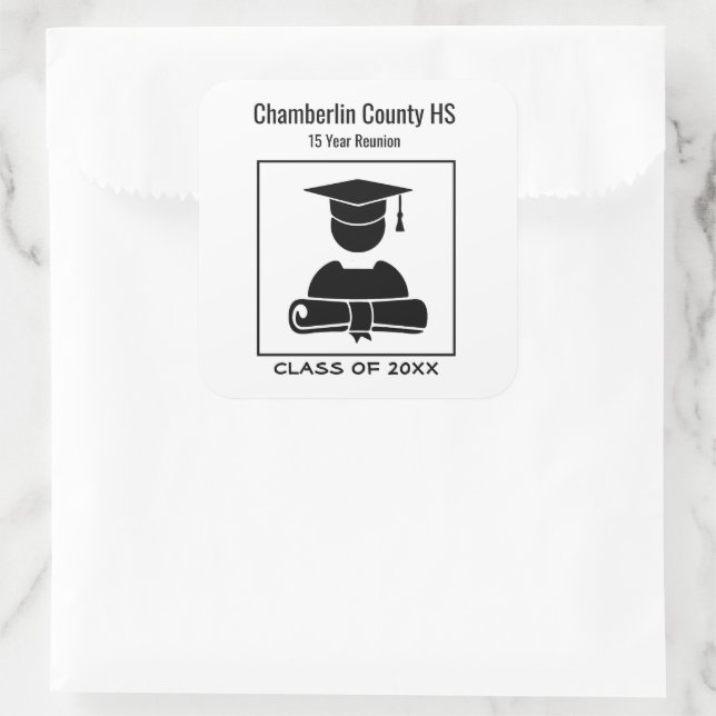 Elegant Class Reunion Black White Custom Designed Square Sticker (Bag)