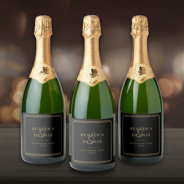 Elegant Classic Art Deco Black And Gold Wedding Sparkling Wine Label (Elegant Classic Art Deco Black And Gold Wedding Sparkling Wine Label)