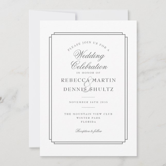 Elegant Classic Art Deco Grey Wedding Invitation (Front)
