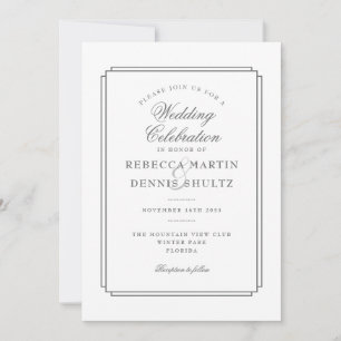 Elegant Classic Art Deco Grey Wedding Invitation