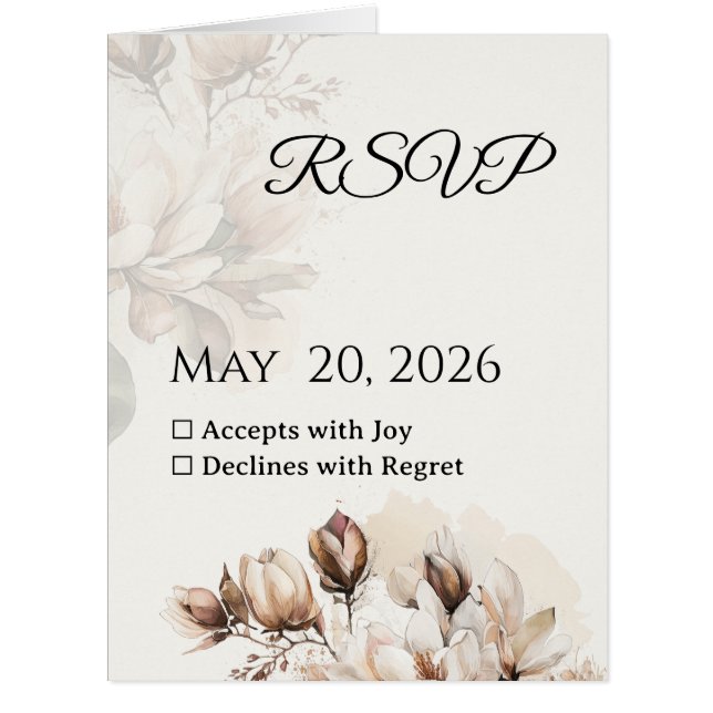 Elegant Classic Beige Magnolia RSVP Card (Front)
