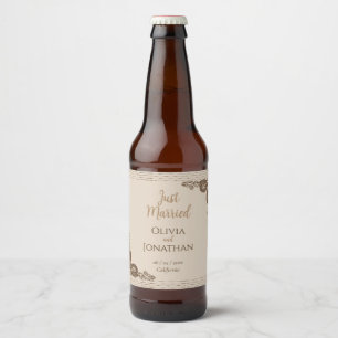 Elegant Classic Beige ornate Wedding Beer Bottle Label