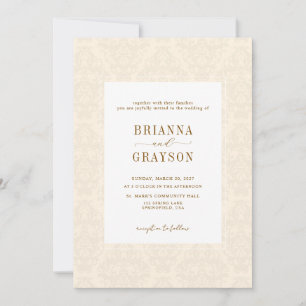 Elegant Classic Beige Script Vintage Wedding  Invitation