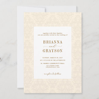 Elegant Classic Beige Script Vintage Wedding Invitation